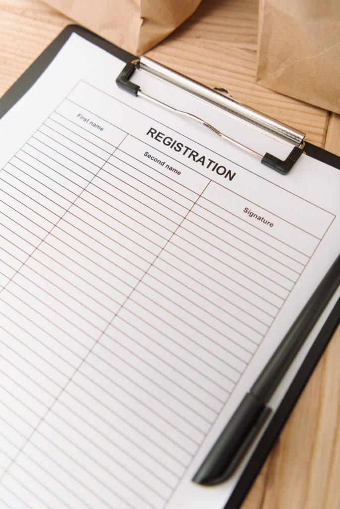 close-up shot of blank registration form on clipboard