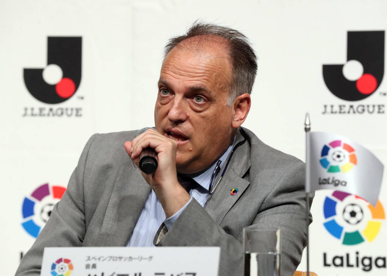 Tokyo, Japan. 22nd June, 2017. Spanish professional football league LaLiga president Javier Tebas speaks as LaLiga and Japan Professional Football League