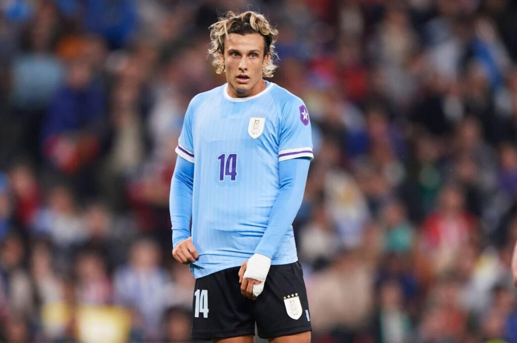 Bilbao, Spain. 23 March, 2024. Agustin Canobbio of Uruguay looks on during the Friendly Match Pais Vasco v Uruguay at Estadio de San Mames on March 23, 2024 in Bilbao, Spain. Credit: Cesar Ortiz Gonzalez/Alamy Live News